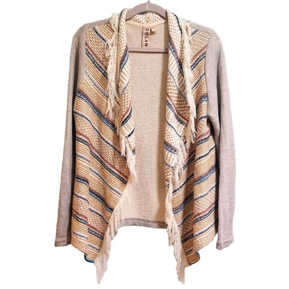 Anthropologie Dolan fringe open front cardigan sweater with pockets, size small